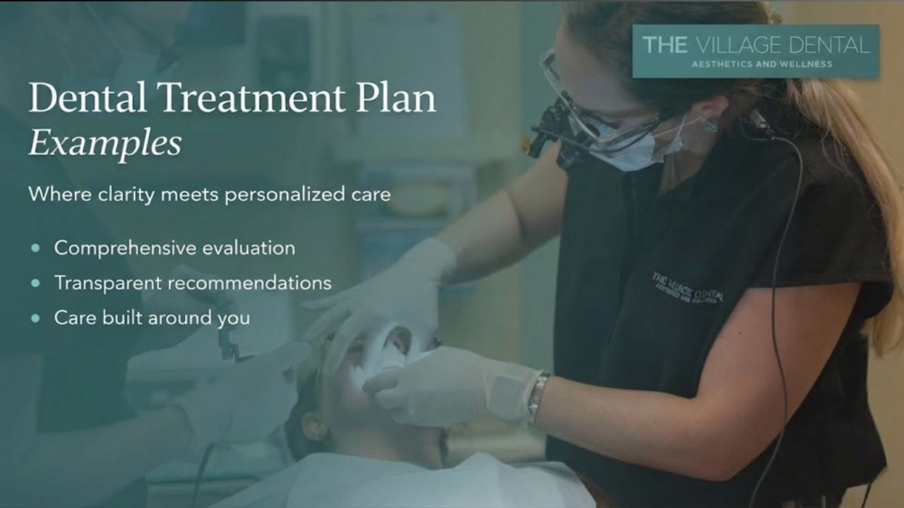 Dental treatment plan example at The Village Dental, showcasing personalized care with a comprehensive evaluation and transparent recommendations in a calming dental environment.