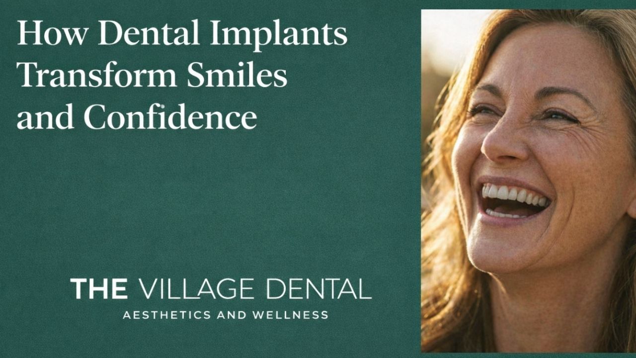 Smiling woman showcasing the transformative effects of dental implants, emphasizing confidence and aesthetics, representing The Village Dental in Miami, FL.