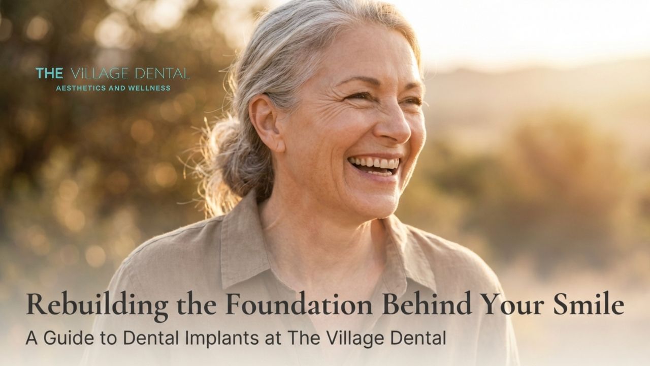 Smiling older woman in natural setting, showcasing confidence and happiness, representing the transformative effects of dental implants at The Village Dental in Miami, enhancing smiles and overall wellness.