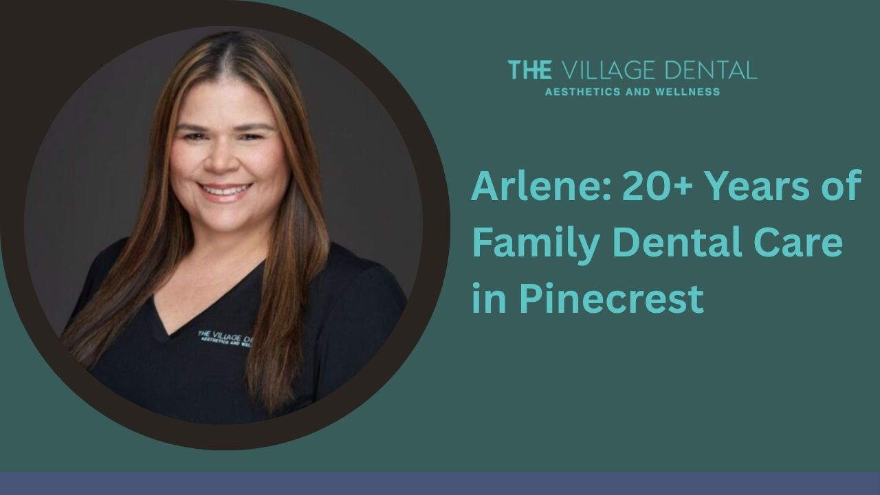 Arlene, family dental care expert with over 20 years of experience, smiling in her professional attire at The Village Dental in Pinecrest, FL, emphasizing personalized dental services for all ages.