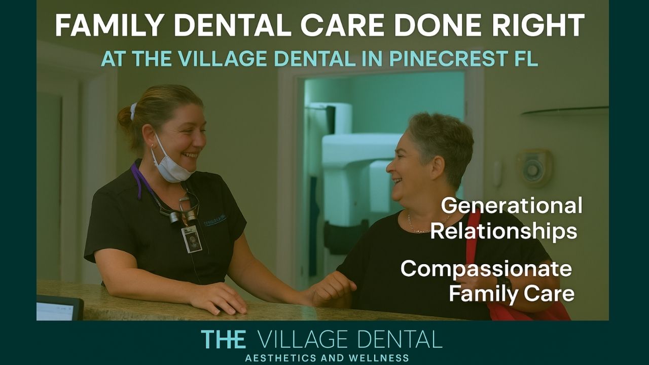 Family dental care at The Village Dental in Pinecrest, FL, featuring a smiling dental professional and a patient, showcasing compassionate relationships and a welcoming environment.