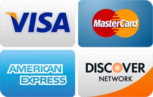 Accepted payment methods at The Village Dental: VISA, MasterCard, Discover, and American Express logos, representing flexible financing options for dental care in Miami, FL.
